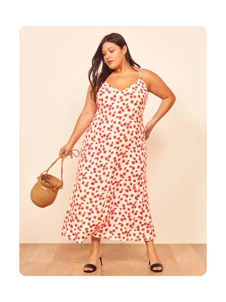 Reformation Alexandra Red Daisy Floral Midi Slip Dress Size 20 - Cream/Red
